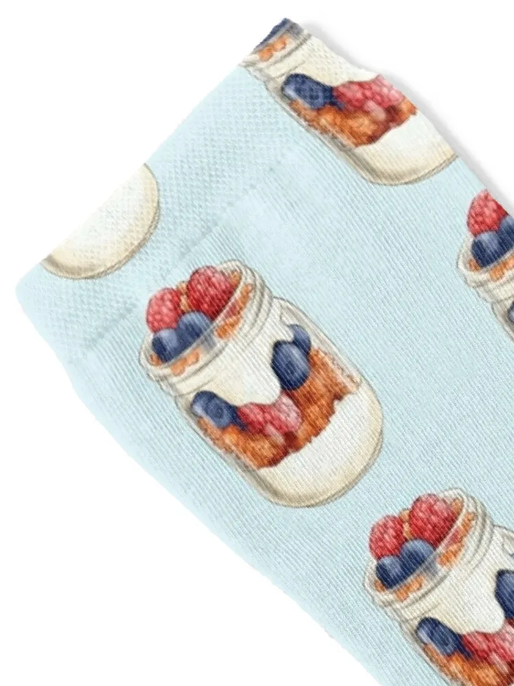 Healthy Blueberries and Raspberries Granola Yogurt Parfait Socks crazy Christmas anti slip football Socks For Man Women's