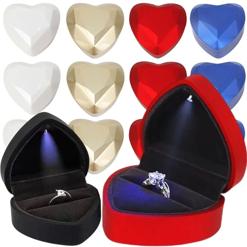 

LED Ring Box Light Up Jewelry Case Heart Shape Engagement Wedding Ring Holder with LED Light Pocket-sized Portable Jewely Boxes