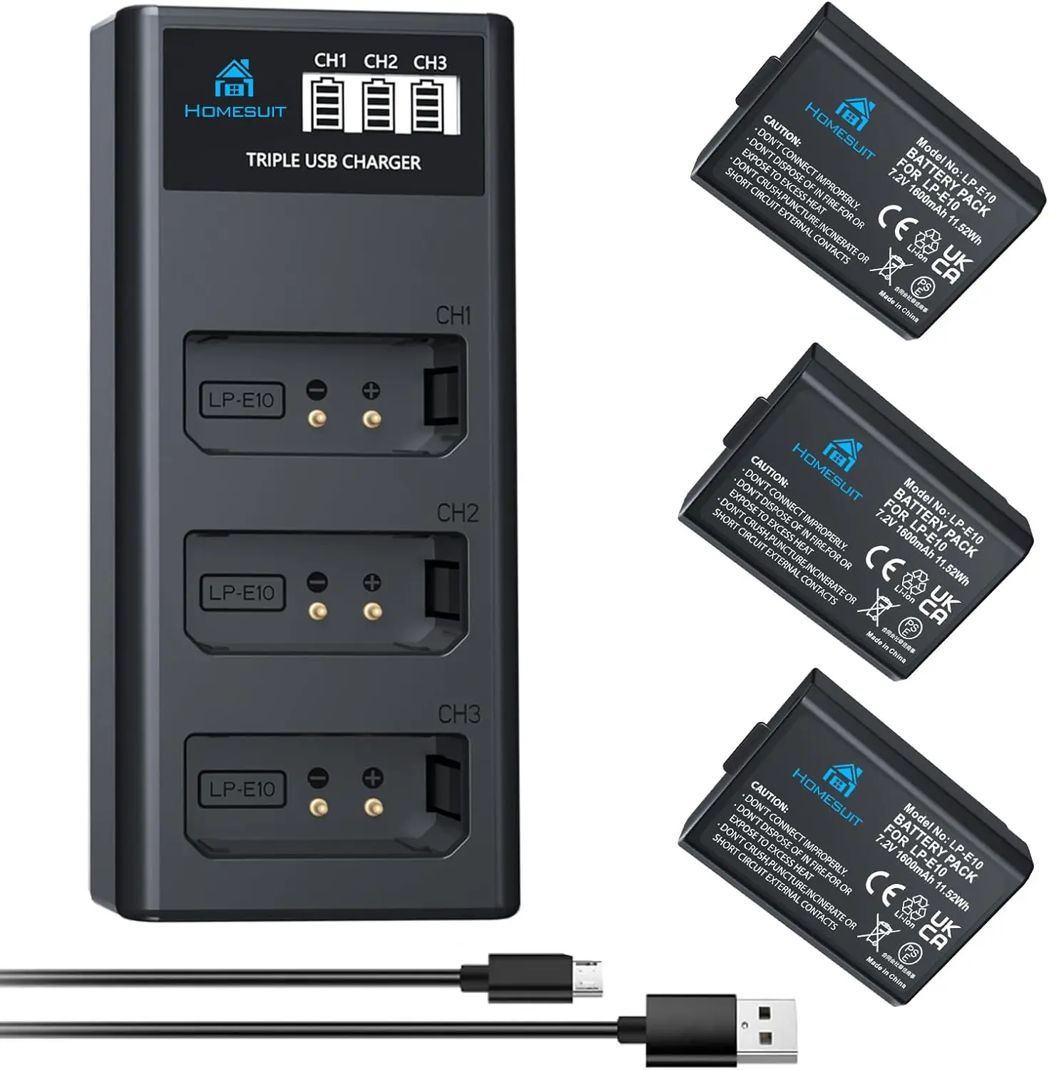 LP-E10 Akku 1600 mAh und LCD-Ladegerät für Canon EOS 1100D, EOS 1200D, EOS 1300D, EOS 2000D, EOS