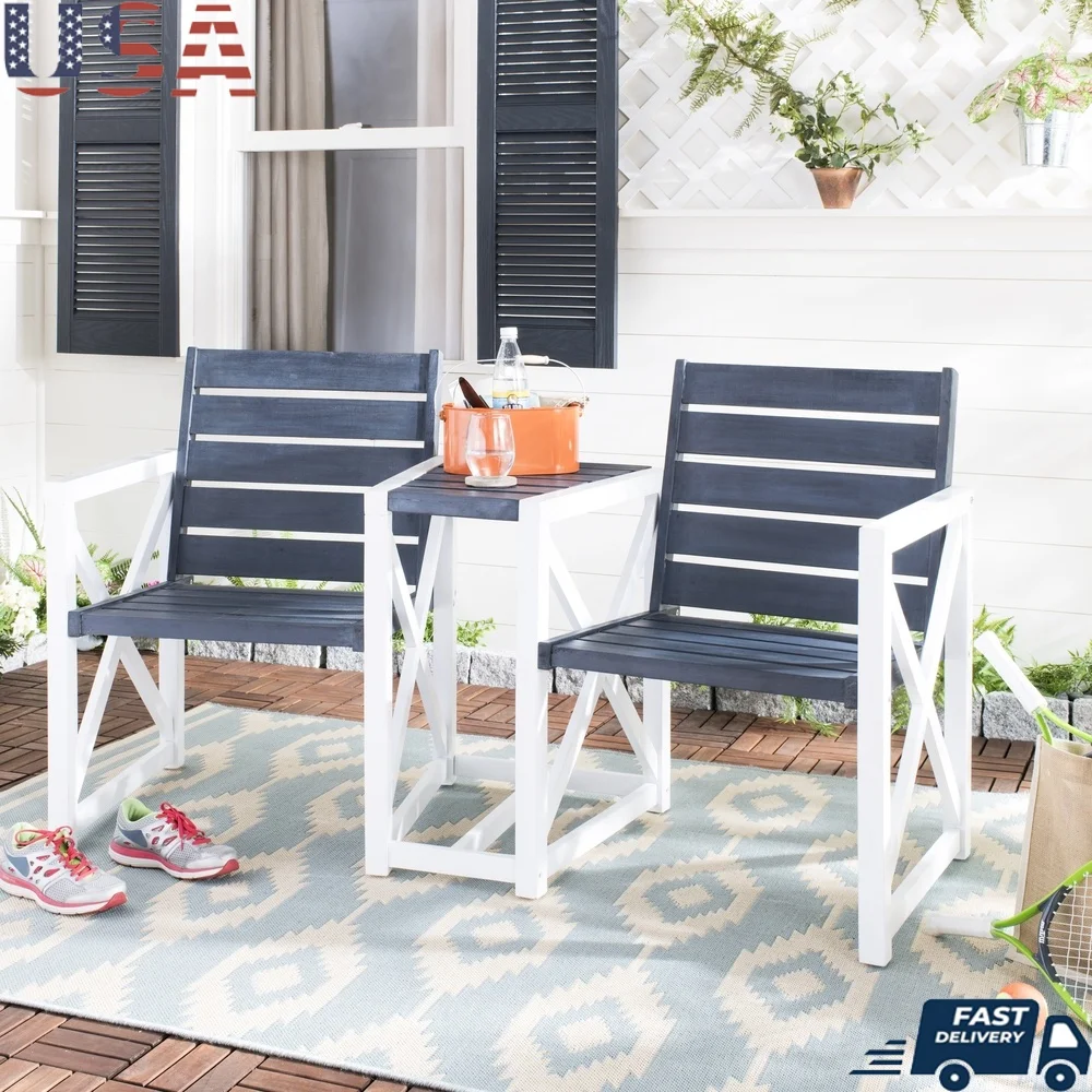 

Contemporary Outdoor Patio Bench with Table Acacia Wood and Steel Construction Two Seat Design Durable Easy Maintenance