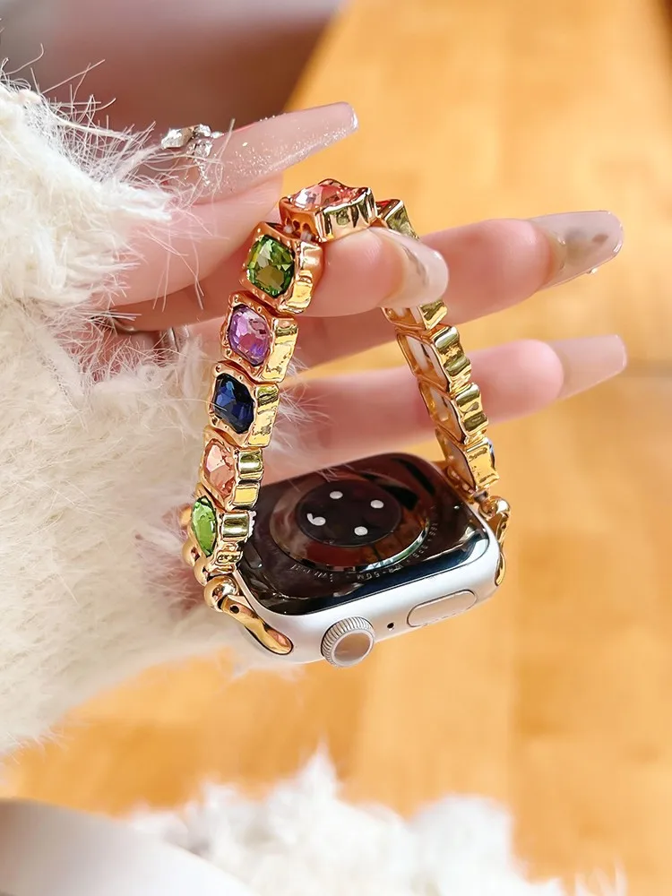 

Sparkling Diamond Square Sugar Gem Compatible iWatch Strap 38mm 40mm 41mm 42mm 44mm 45mm 49mm Fashion Strap