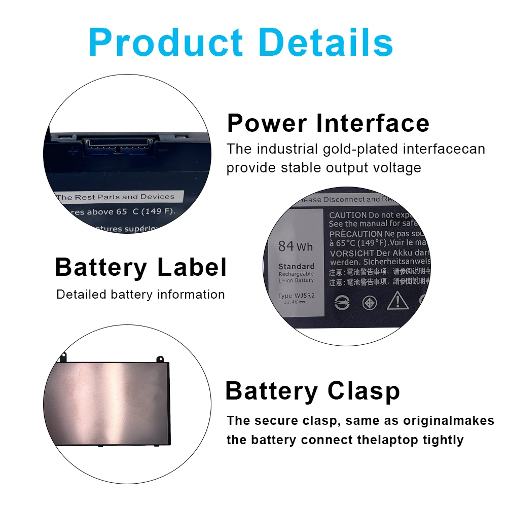 New LaptopBattery WJ5R2 For Dell 15 Precision 3510 M3510 Latitude 5570 E5570 Series P48F 4F5YV 04F5YV 11.4V 84Wh