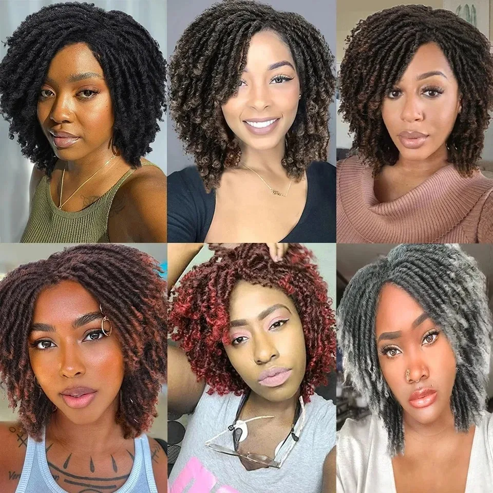 Synthetic Braided Wigs for Women Locs Crochet Twist Hair Short Afro Wig Ladies Dreadlock Wig Ombre Grey Daily Curly