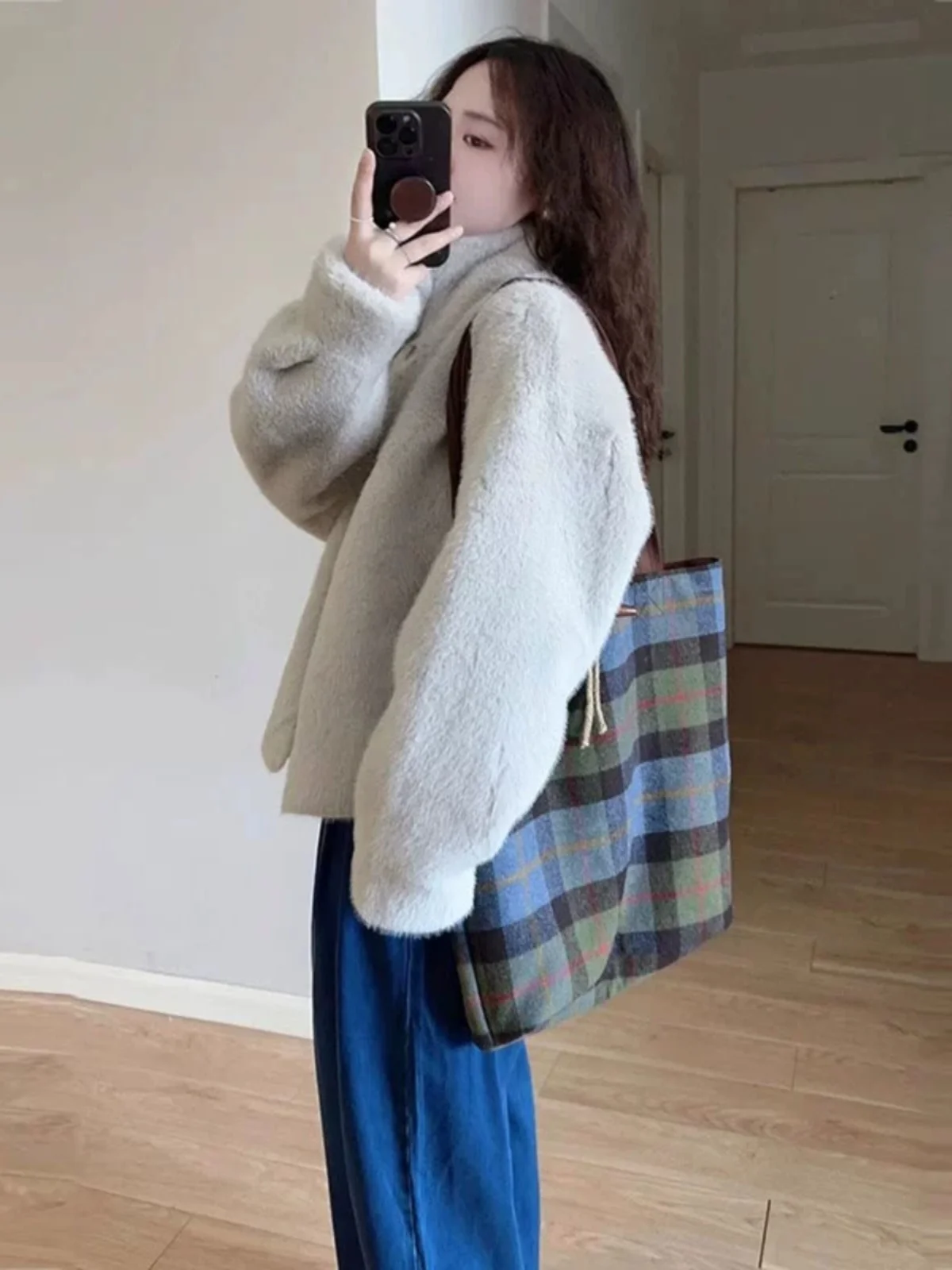 

Lamb Wool Jacket Women Woman Clothes Mock Two Pieces Illusion Imitation Fake False Artificial Synthetic Simulated Ersatz Style