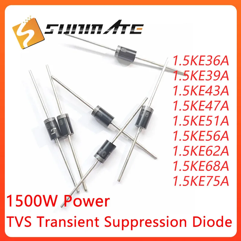 50PCS  1.5KE36A 1.5KE39A 1.5KE43A 1.5KE47A 1.5KE51A 1.5KE56A 1.5KE62A 1.5KE68A 1.5KE75A DO-201AD TVS transient suppression diode