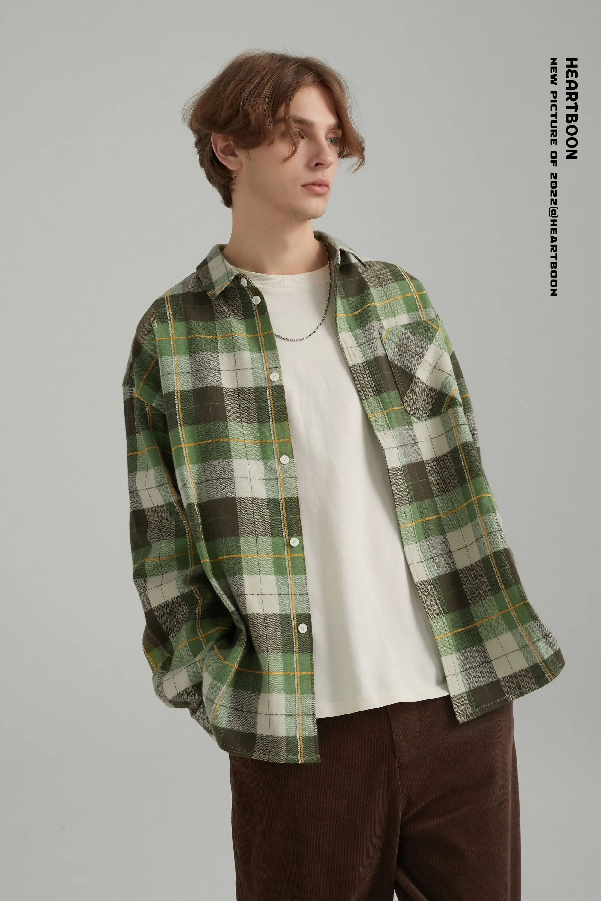 Shirt Coat Adult Plaid Stitching Loose Single-Breasted Fashion All-Match Spring  Autumn American Retro Casual Couple Long Sleeve