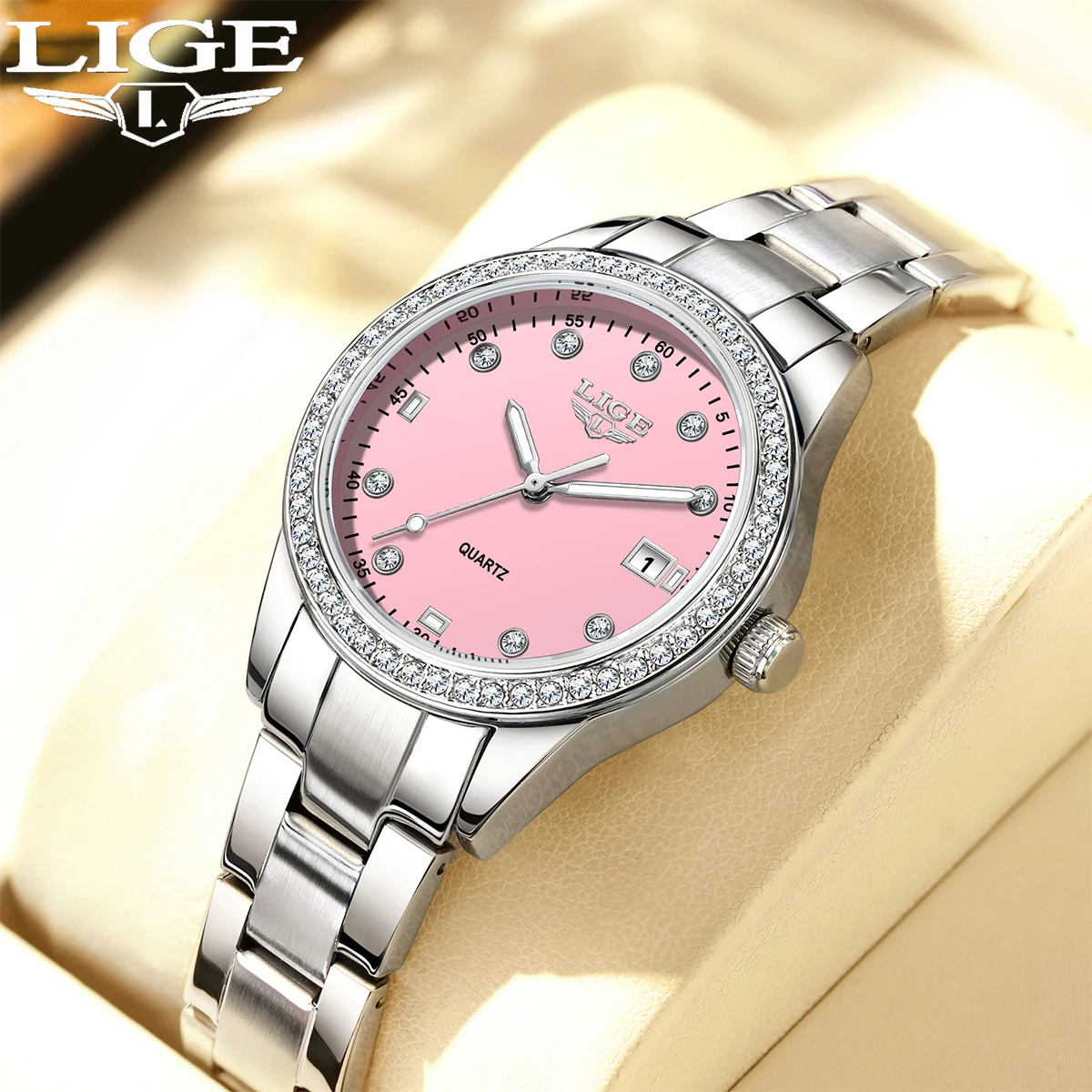 

LIGE Elegant Ladies Watch Stainless Steel Waterproof Date Women Watches Luxury Creative Fashion Luminous Quartz Wristwatch Gifts