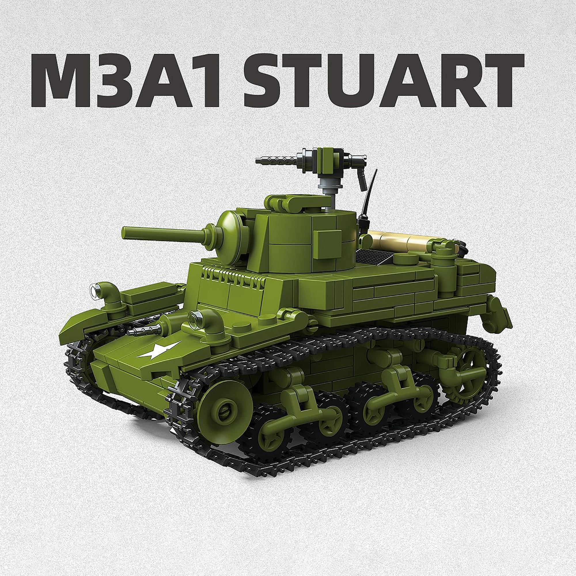 1:35 579 Uds. Ejército EE. UU. M3A1 Stuart tanque ligero bloques de construcción WW2 vehículo blindado ladrillos militares juguetes para niños adultos regalos para niños