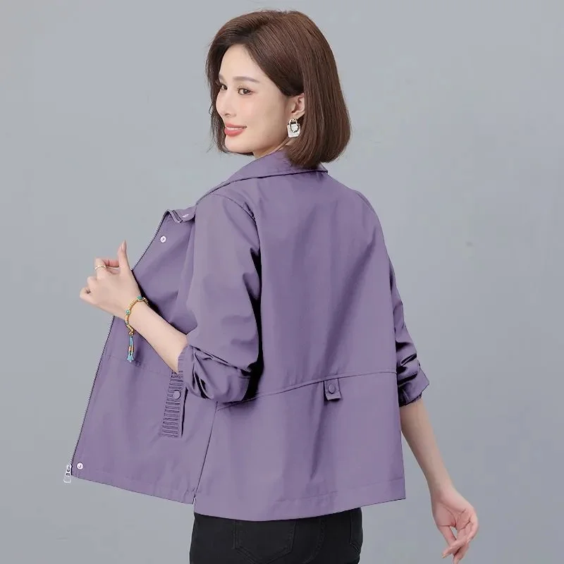 Short Coat Women's Spring Autumn 2025New Casual Fashion Jacket Windbreaker Female Middle-Aged Mother Outwear Large Size Overwear