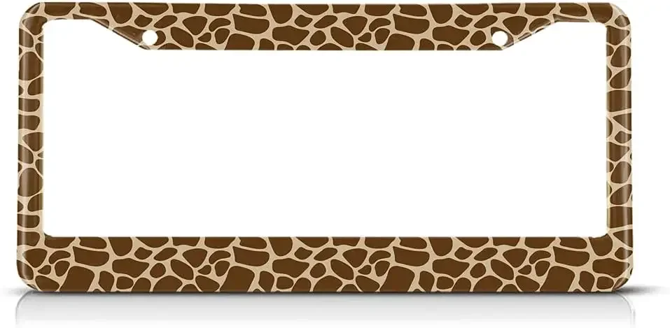 Brown Giraffe Printing License Plate Frames Cute Animal License Plates Frame 2 Holes Car Tag Frame for US Men Women Vehicles