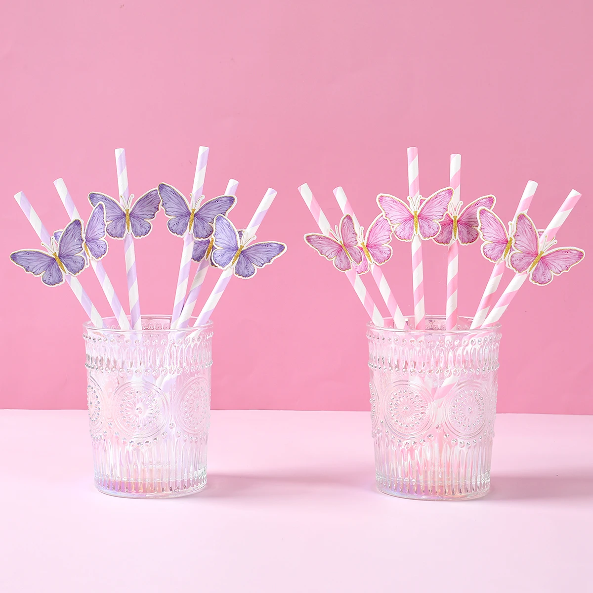 Pink Butterfly Paper Straw Girls Birthday Party Supplies Purple Butterfly Birthday Decoration Butterfly Theme Baby Shower Decor