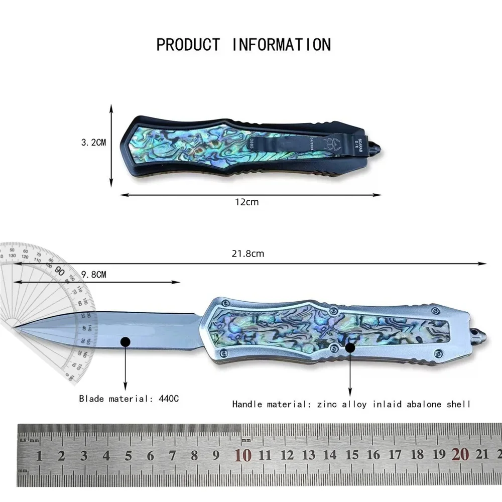 Portable Assisted Tactical Pocket Knife 440C Steel Blade Zinc Alloy Inlaid Abalone Handle Outdoor Hunting Rescue Survival Tool