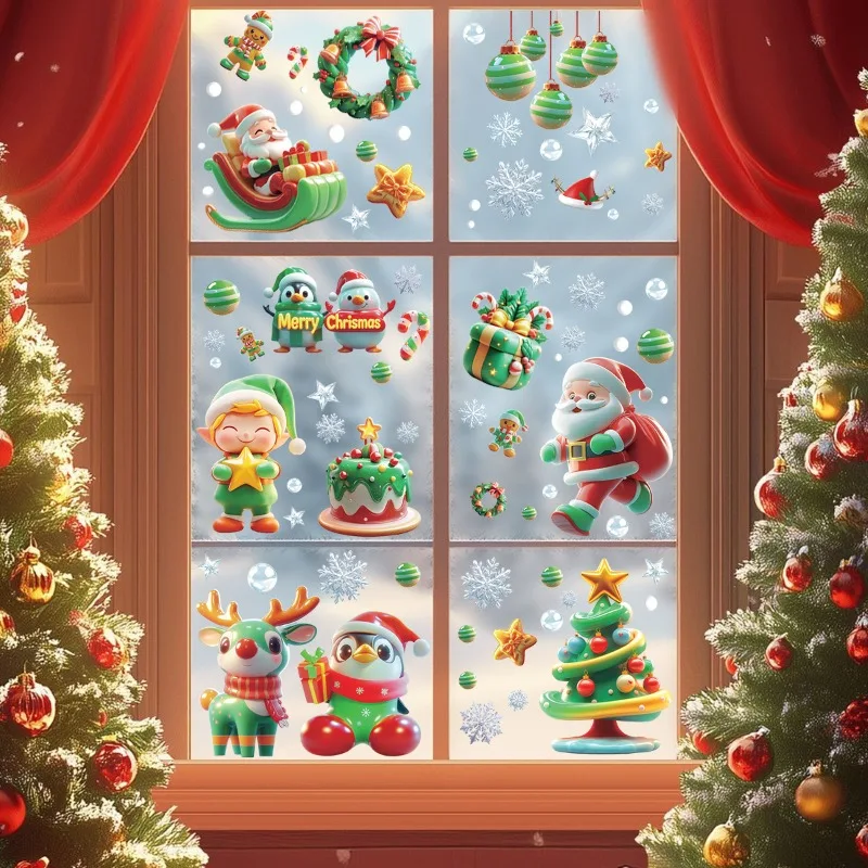 9 листов/набор статических наклеек на стеклянную дверь с рождественской елкой, снеговиком, съемными наклейками на окно, новогоднее украшение сцены 9 листов/набор статических наклеек на стеклянную дверь с рождественской елкой, снеговиком, съемными наклейками на окно, новогоднее украшение сцены