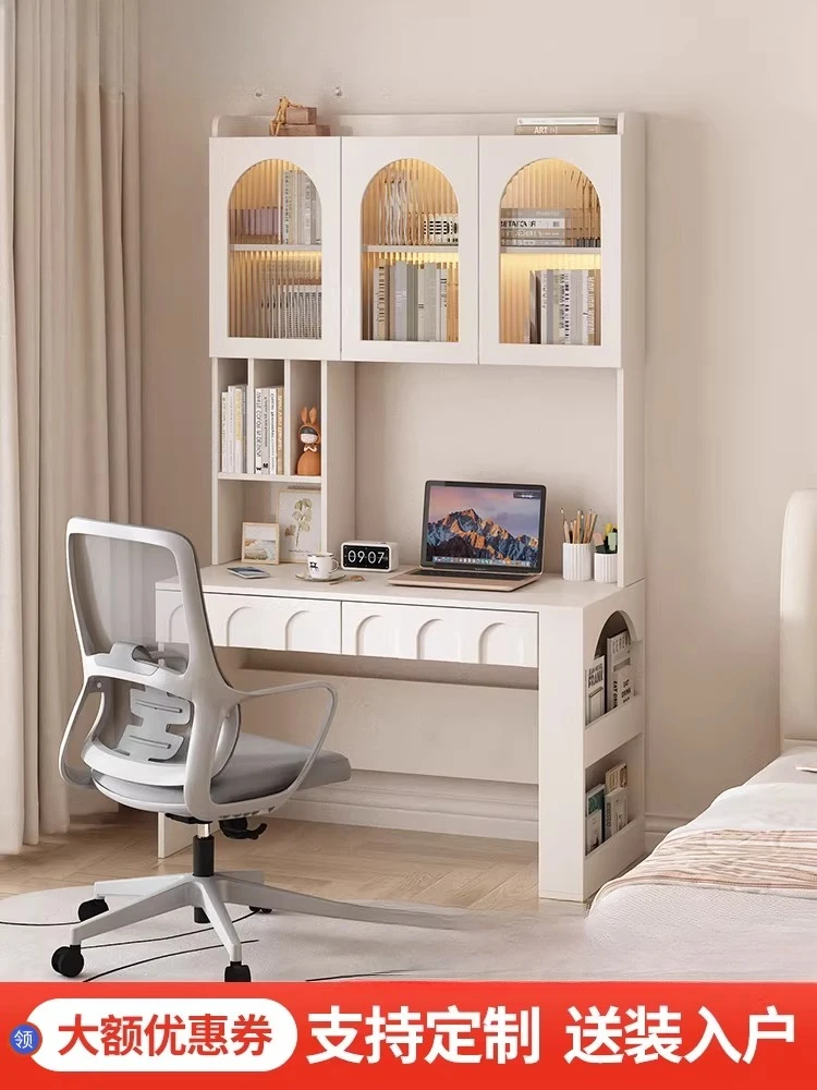 

Bedside cream style computer desk bookshelf with bookcase integrated dressing table small apartment student study bedroom use