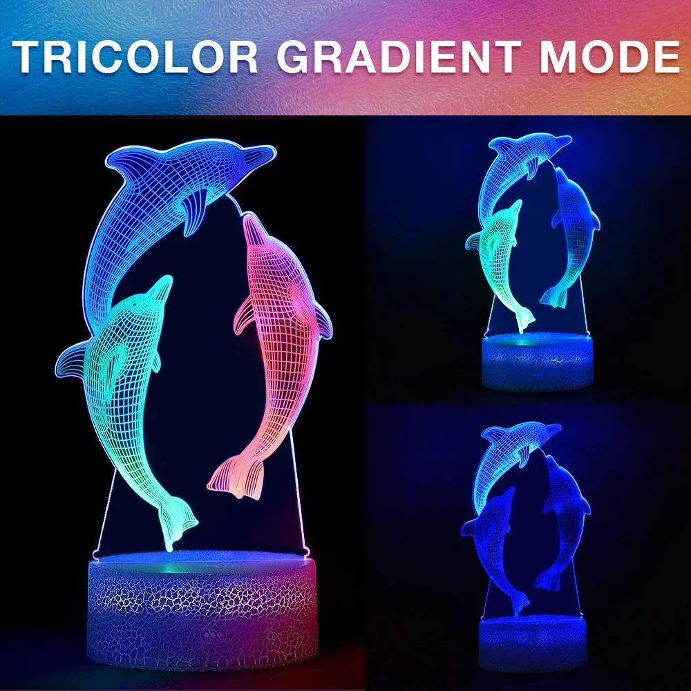 3D Dolphin RGB Lamp USB Rechargeable LED Night Light Bedroom Decoration Indoor Novelty Lighting New Year Christmas Gifts for Kid