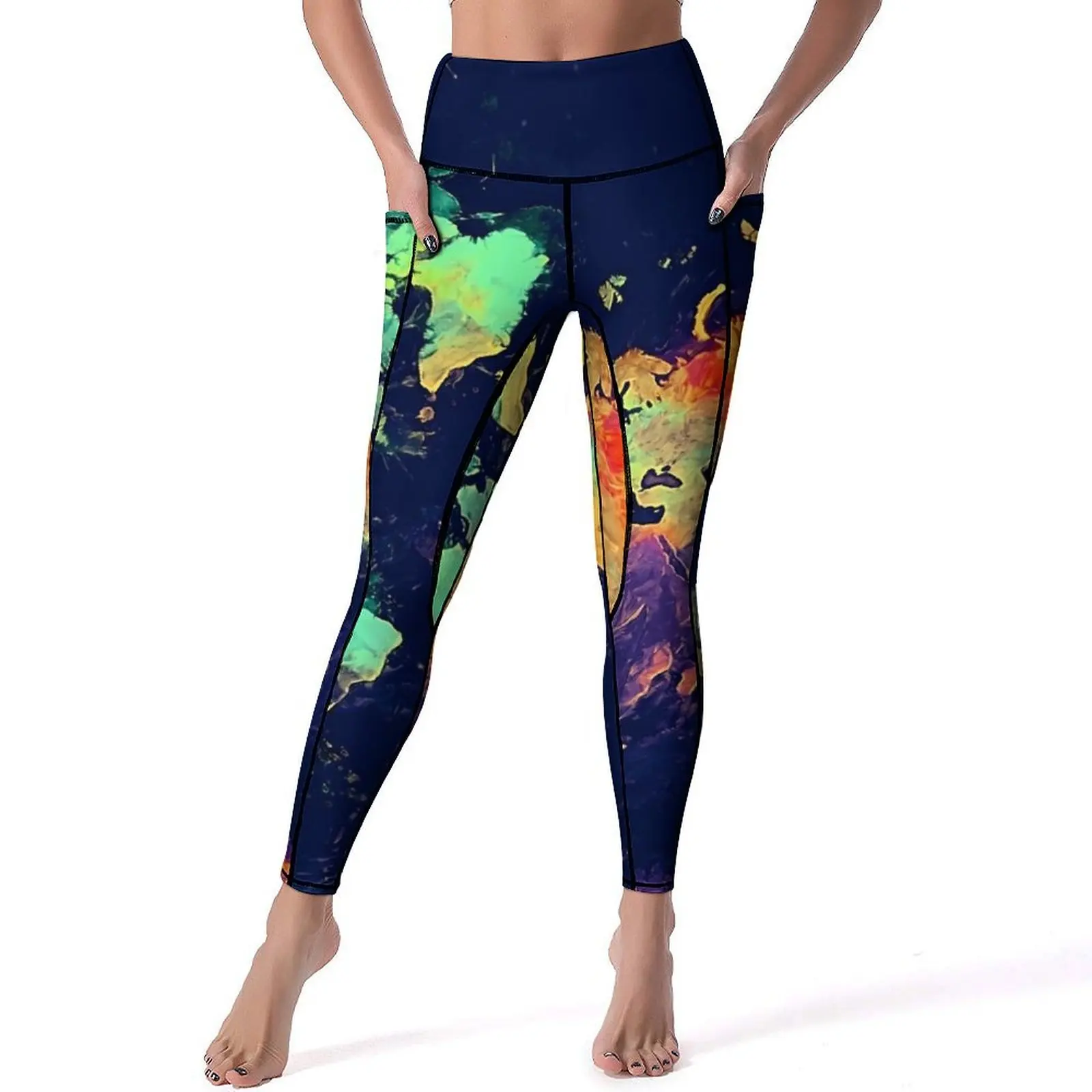 World Map 140 Leggings Global Map Art Gym Yoga Pants Push Up Novelty Leggins Stretch Graphic Sports Tights Big Size