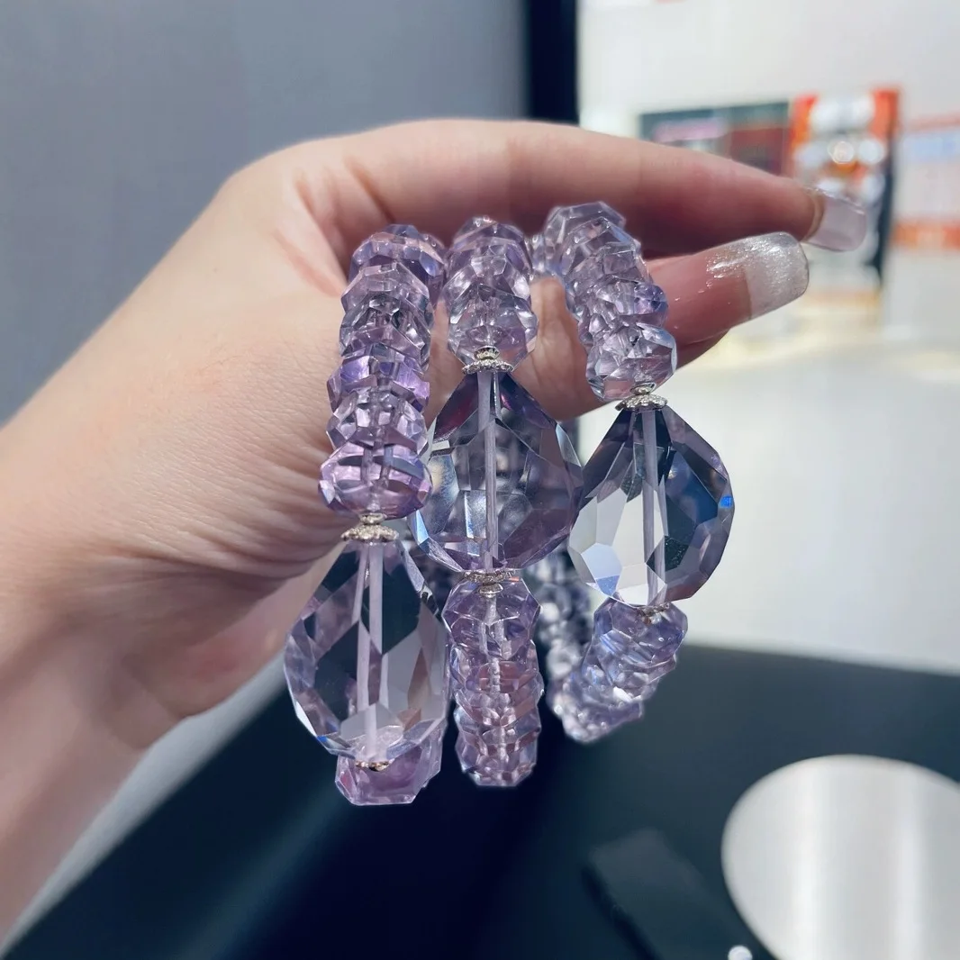 

7A Cut Natural Ice Transparent Irregular Amethyst Bracelet Light Luxury Fashion Women's Bracelet
