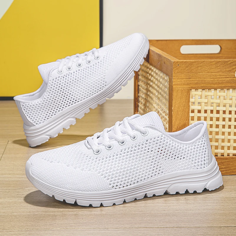 

Белые сетчатые спортивные кроссовки унисекс, легкие дышащие мужские кроссовки для бега, удобные нескользящие повседневные кроссовки, женские спортивные кроссовки