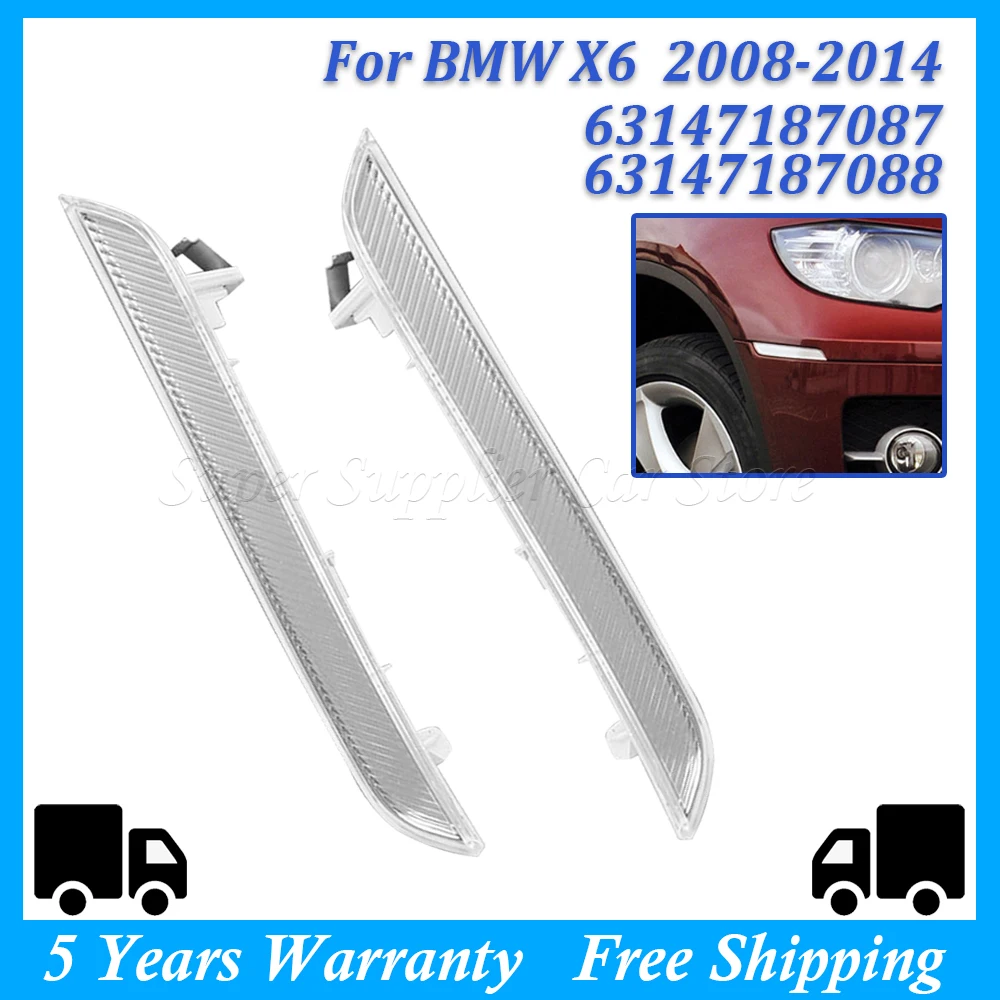 

1/2Pcs Car Front Bumper Side Marker Reflector Lights Clear White 63147187087 63147187088 For BMW X6 E71 E72 X5M Car Accessories