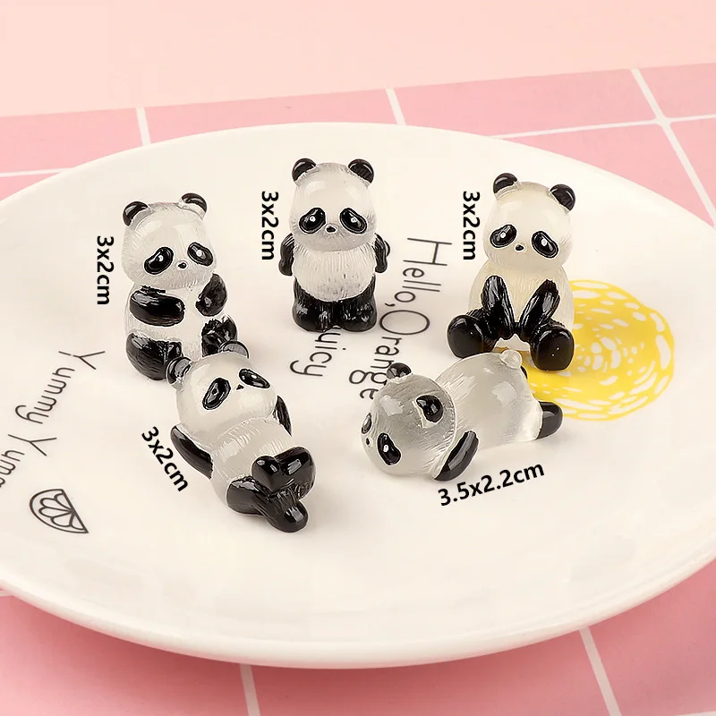 Brilhando Panda Mini Figurinhas, Paisagem em miniatura, Brilhando no Escuro, Decoração em vasos de flores, 5pcs por conjunto