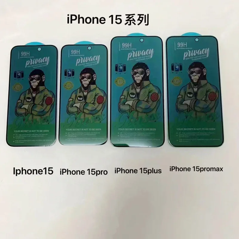 Pelindung layar anti mata-mata 99H, 10 buah pelindung layar Privasi untuk iPhone 15 14 Pro Max 13 12 11 XR xsmax lem penuh kaca tempered keras