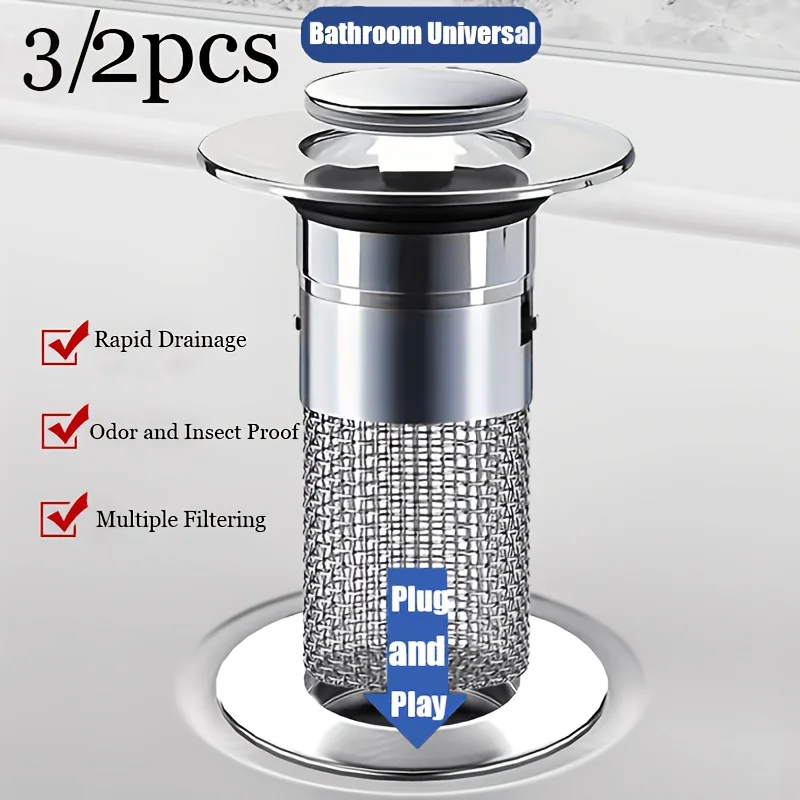 2pcs/3pcs/Set bathroom sink plugs, pop-up sink drain filter, with spring core push conversion. 1.1-1.45 inches,