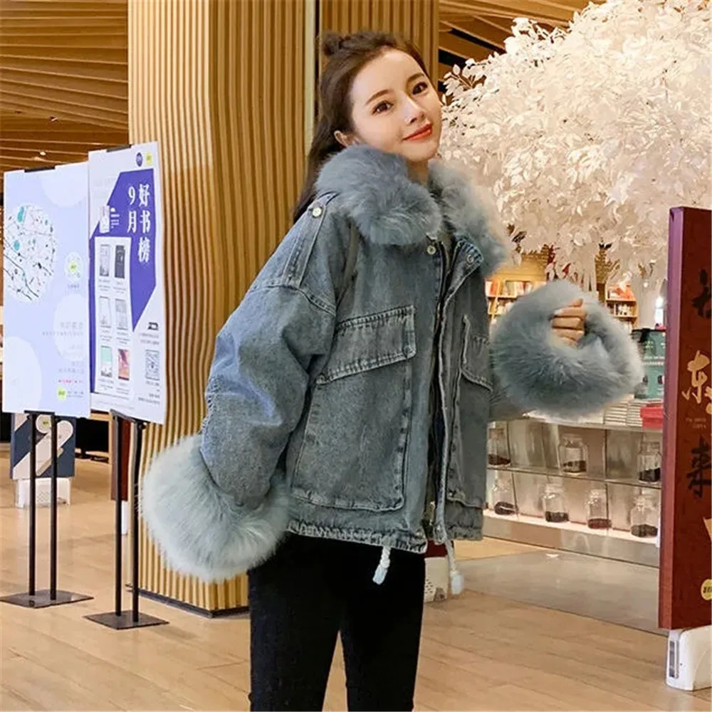 TrendWoman ClothingDetachable And Fleece Thick Denim Coat For Women 2024 Autumn/Winter New  Loose All Korean Vers