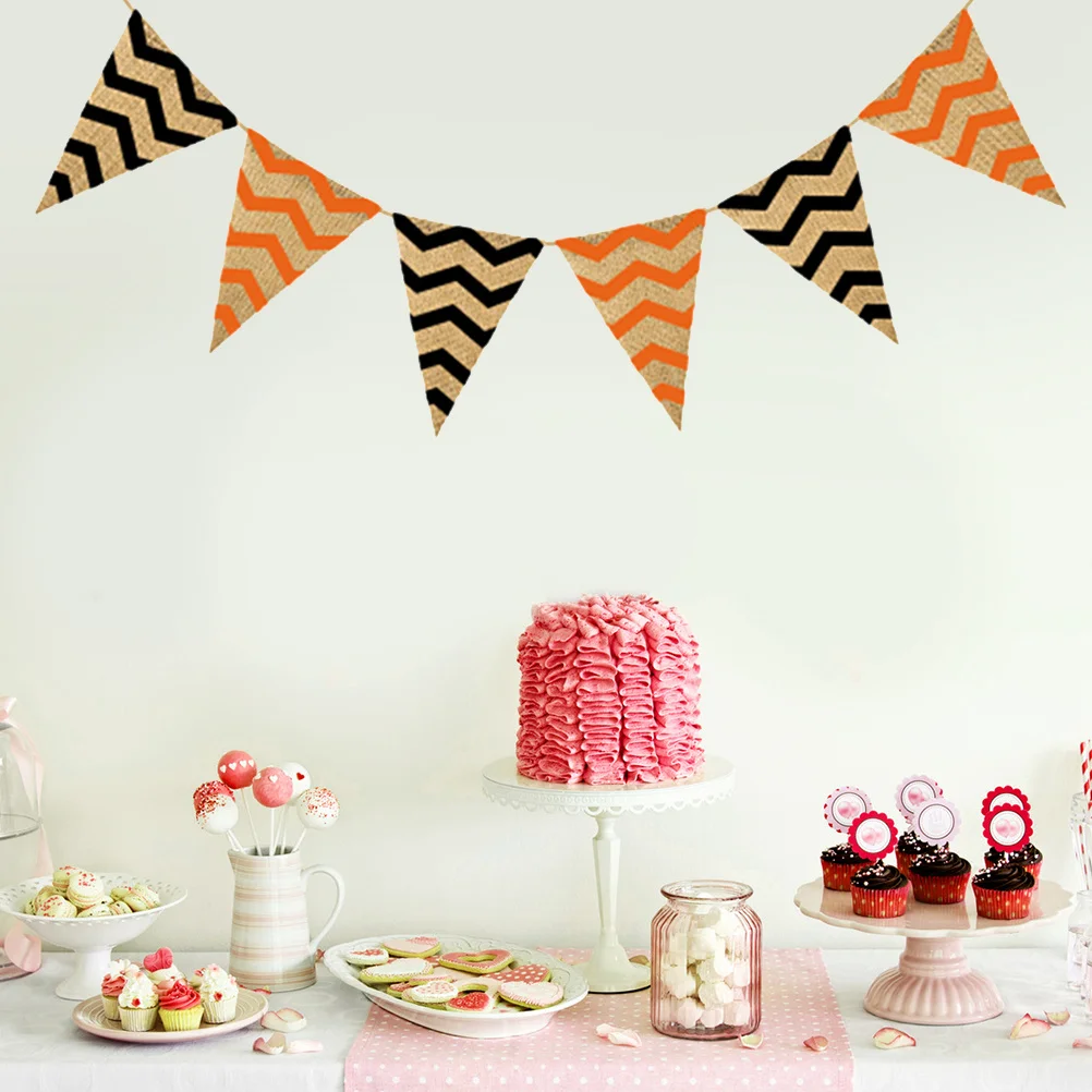 

Colorful Linen Halloween Banner Pennant with Wavy Stripes Pattern Classy Decoration for Party Supplies Linen Halloween Banner