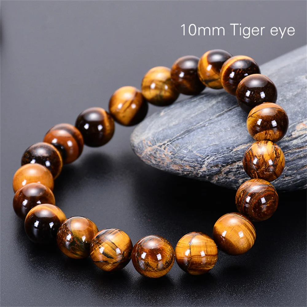 Kirykle Fashion Tiger Eye Bangles Men 4-12mm Natural Energy Stone Beads Reiki Healing Bracelets for Women Jewelry Pulseras Gifts