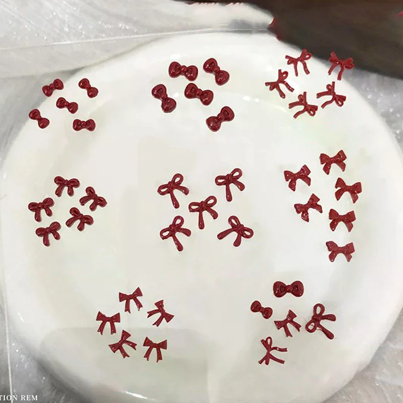 100PCS 3D Nail Art Rode Strik Charms Levert Kawaii Accessoires Hars Voor Nagels Decorastion Product Manicure Decor Materialen Tool