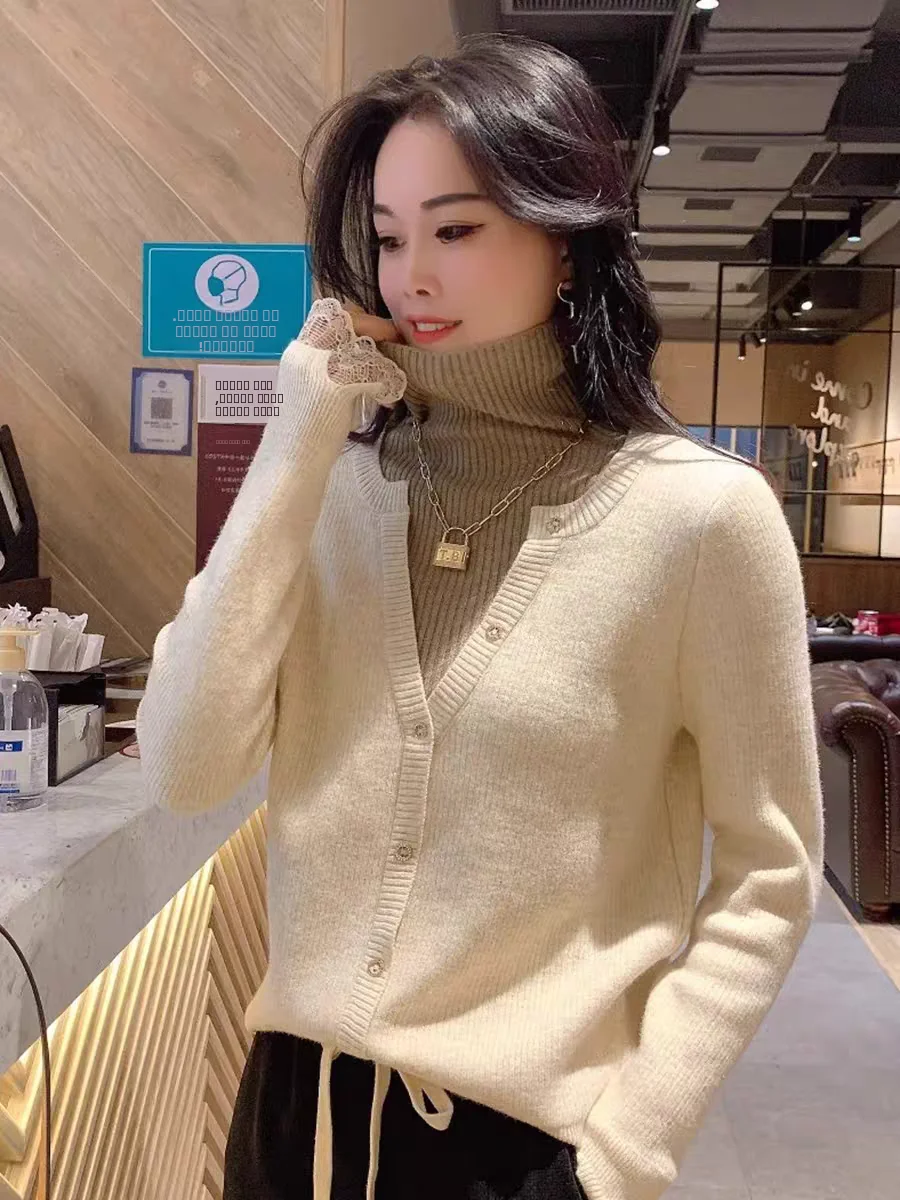 

Slimming High Ne Knitted Base irt Not Puffy Vertical Pit Stripe Design Long Sve Cotton Warm Fitting Sle Autumn Winter