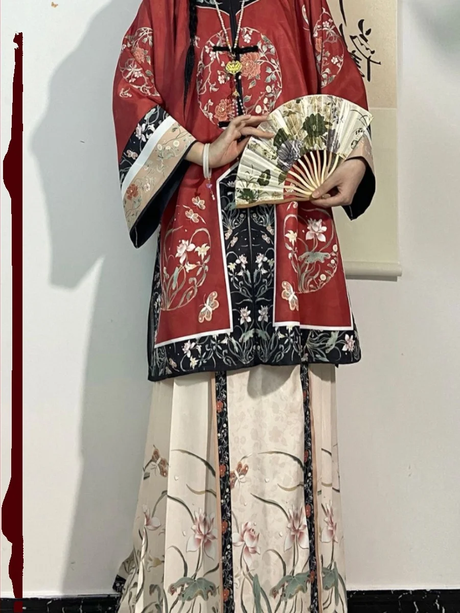 

Han Chinese Clothing Winter New Late Qing Antique Placket Cappa Pluvialis Horse-Face Skirt Full Set Printed