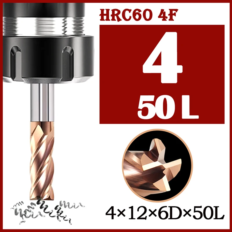 HRC60 fresa a candela muslimah 4 fresa a flauto rivestimento in lega utensile da taglio in acciaio al tungsteno 4MM frese a candela CNC
