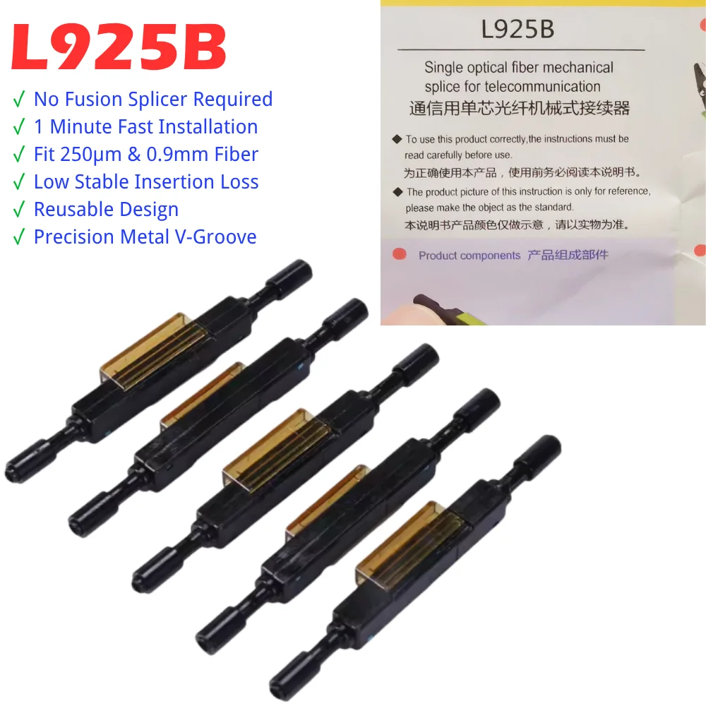 L925B Fiber Optic Mechanical Splice Quick Cold Connector For 0.9mm & 250μm Optical Fiber FTTH Drop Cable