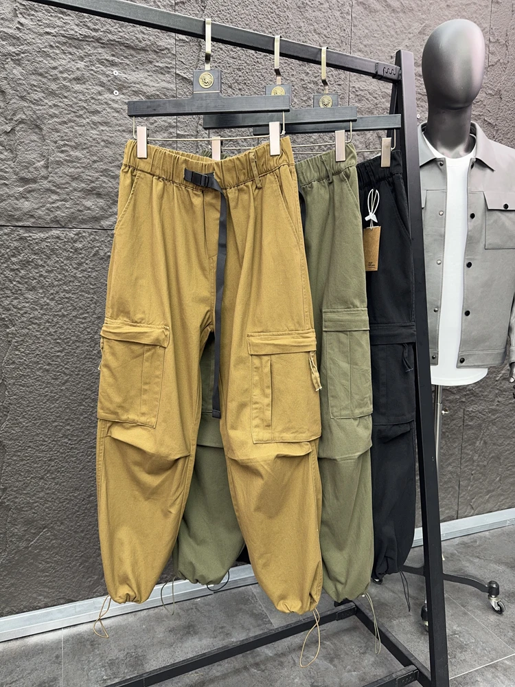 

Svip American Sle Men's Casual Cotton Work Pants Spring Loose Straight Leg Trousers Multi-ket Belted Leisure Workwear