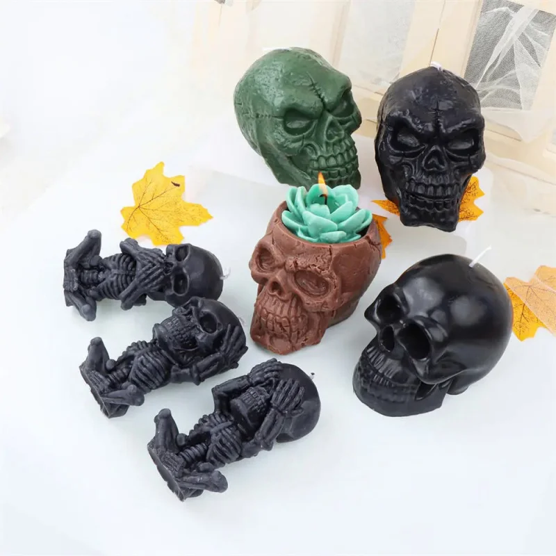 Halloween Skeleton Skull Silicone Mould For Ice, Plaster, Soaps, Candles & More 3D DIY Silicone Candle Molds