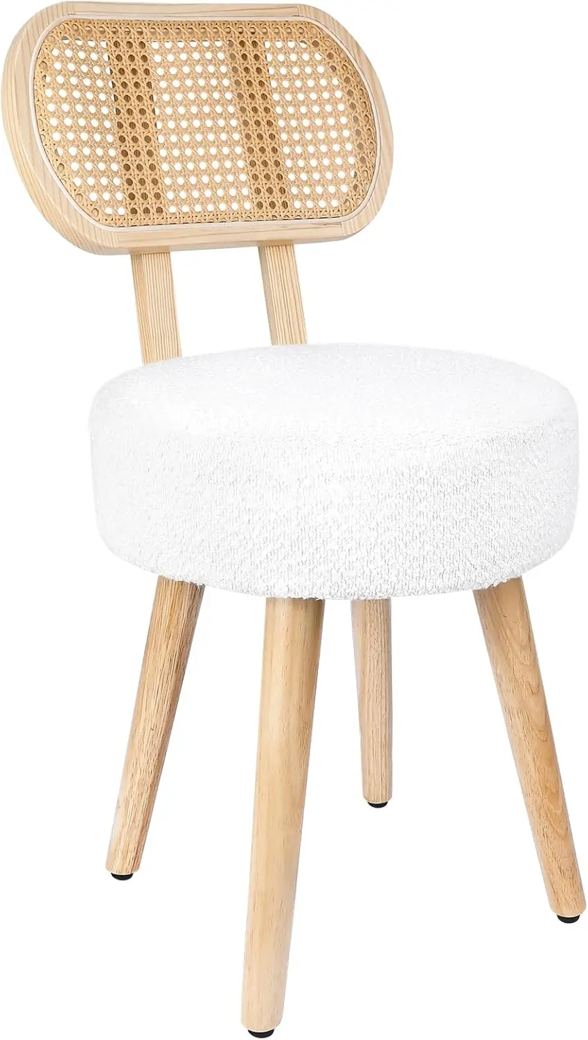 

Rattan Dining Chair, Modern Boucle Accent Chair, Upholstered Wood, Sherpa, Living Room, Bar Stool, Boho Vanity, 1 Pc