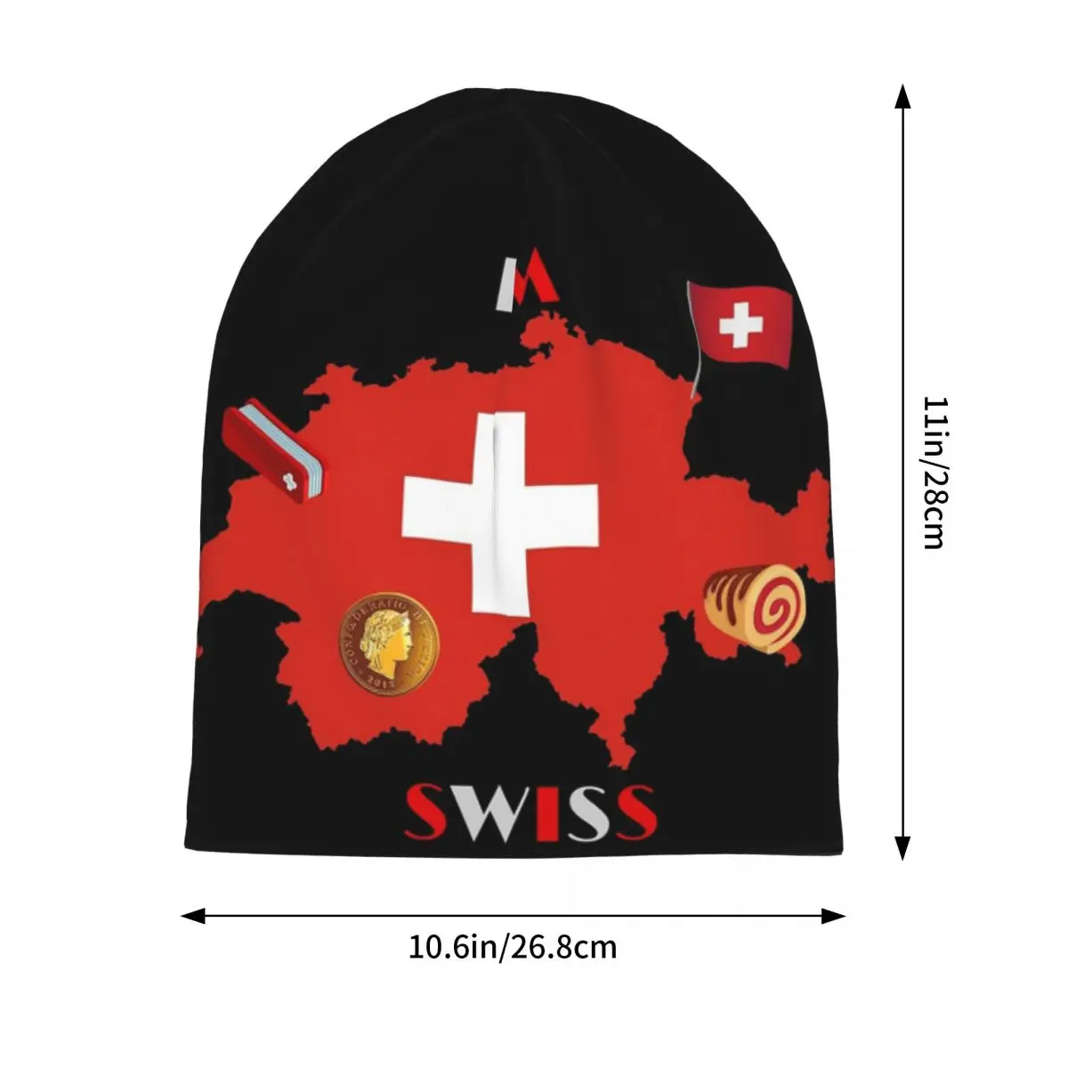 Swiss Switzerland Flag Warm Knitted Cap Hip Hop Bonnet Hat Autumn Winter Outdoor Beanies Hats for Men Women Adult