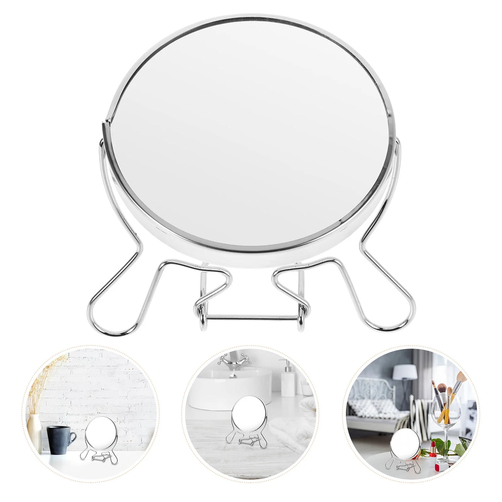 

Vanity Mirror Small Tabletop Round Metal Makeup Dorm Desk Desktop Decorative Model