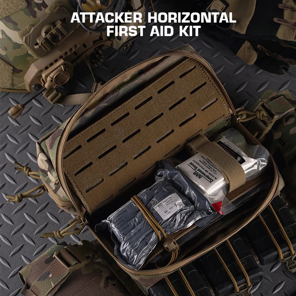 Tactical Horizontal First Aid Kit Large Capacity Sub Abdominal Carrying Kit Bag Airsoft Hunting Waist Pack for Vest Chest Rig