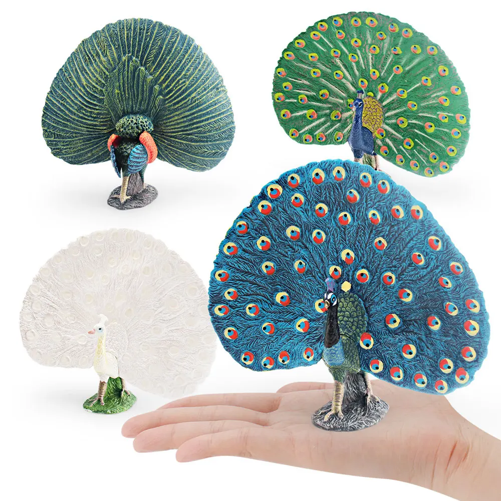 3 Color Peacock Model Set Children Toys PVC White Blue Green Peacocks Figurine Desktop Ornament Gifts HG197