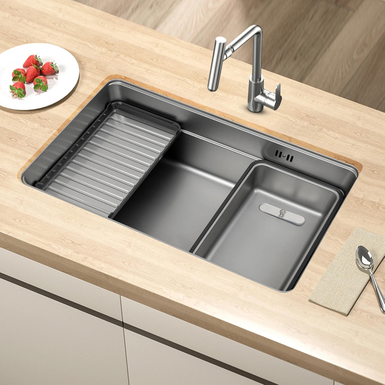 Stainless Steel Sink Low Noise Easy to Clean Modern Kitchen Sink with Anti-Overflow Hole 7.8KG