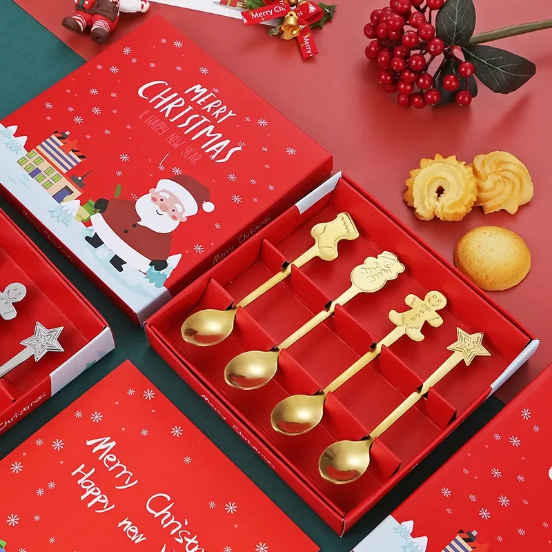 2/4/6Pcs Christmas Fork And Spoon Set,Stainless Steel Creative Tableware,Coffee Tea Dessert Forks And Spoons Gift Set