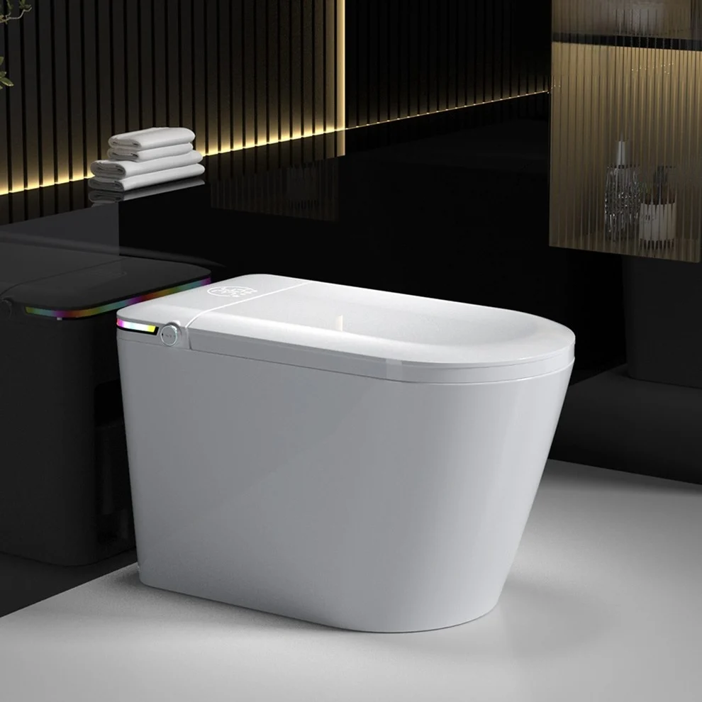 

Modern Smart Toilet with Concealed Tank Advanced Seat Heating Electronic Auto Open Remote Control Bathroom Use