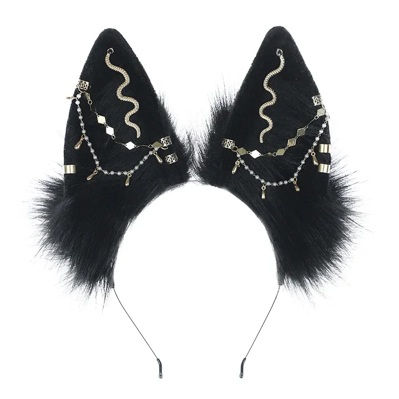 Diadema Kawaii con orejas de zorro, tocado de orejas de zorro oscuro, Anime, accesorios de Cosplay, JK Girl, accesorios de fiesta de Halloween