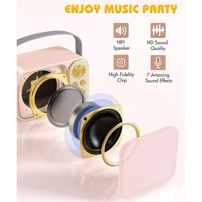 1 Sets Mini Karaoke Machine Plastic+Metal With 2 Wireless Microphones Portable Bluetooth Speaker For Kids