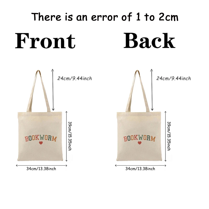 Bookworm Pattern Tote Bags Canvas Foldable Shoulder Bag for Travel Daily Commute Women's Reusable Large Shopping Bag for Beach