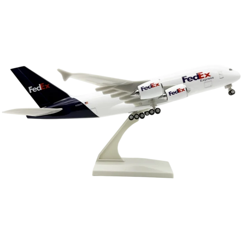 Большой игрушечный самолет Airbus A380 FedEx из смолы, 31 см, безопасный материал, устойчив к падениям, прочный, для взаимодействия родителей с детьми, образовательная модель самолета.