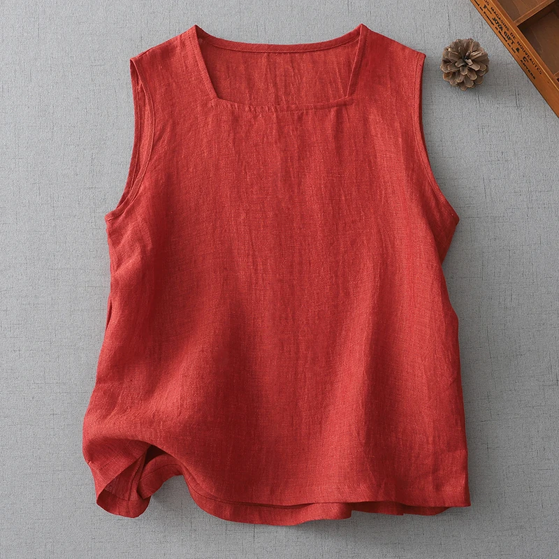 

Легкая хлопково-льняная майка с квадратным воротником или футболка Svel, женская летняя футболка универсального цвета для поездок на работу