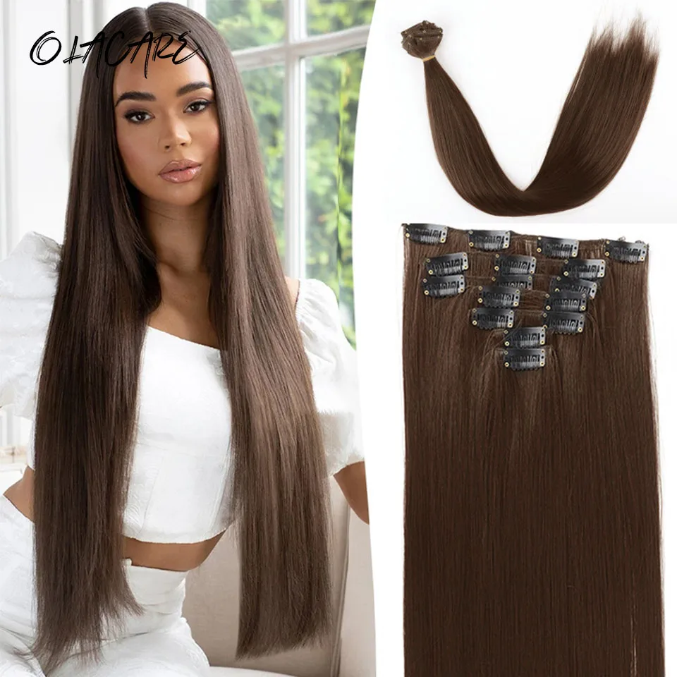 22Inchs 16 Clips in Hair Extensions Long Straight Hairstyle Synthetic Blonde Black Hairpieces Heat Resistant False Hair